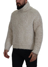 Elegant Cream Turtleneck Wool Blend Sweater