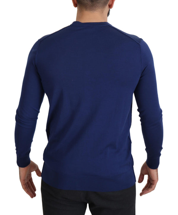 Elegante maglione di cardigan blu di lana vergine