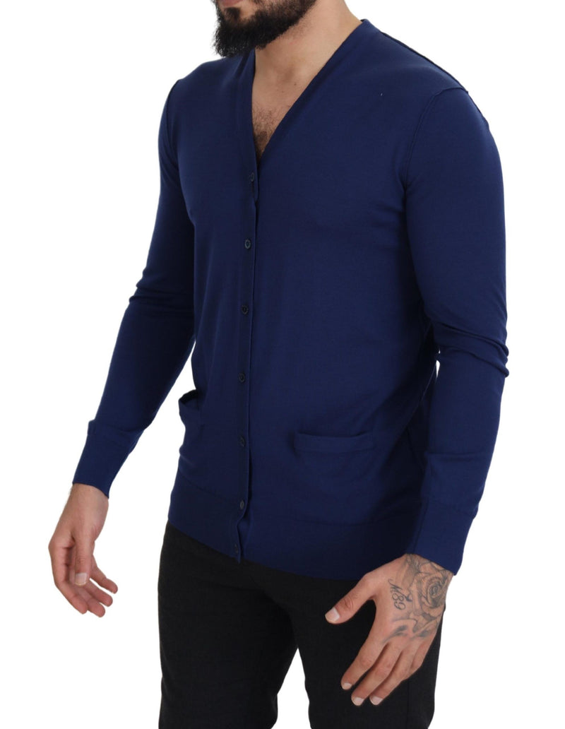 Eleganer Virgin Woll Blue Cardigan Pullover