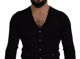 Cardigan noir boutonné en laine élégante