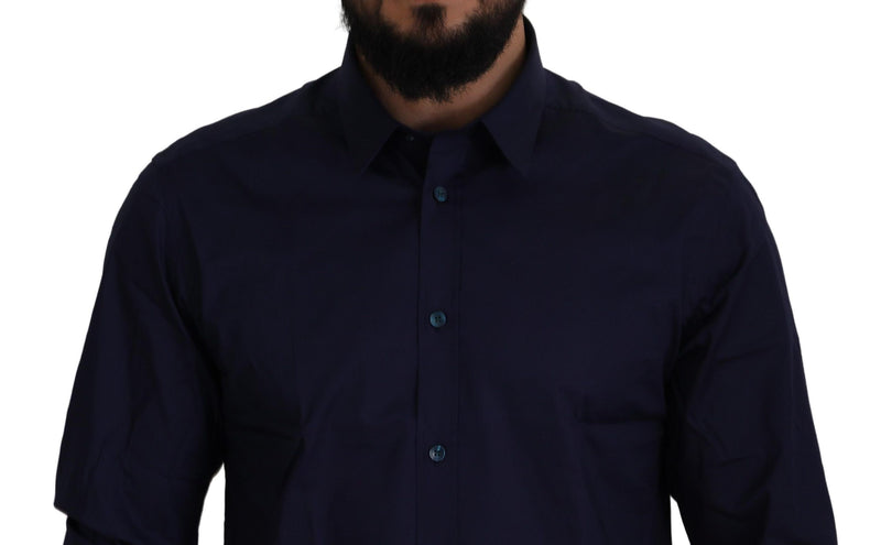 Camisa de vestir de mezcla de algodón azul oscuro elegante