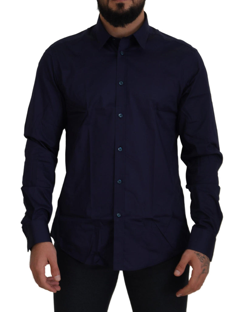 Camisa de vestir de mezcla de algodón azul oscuro elegante