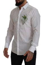 Elegante camisa de vestir de plumas de pavo real blanco