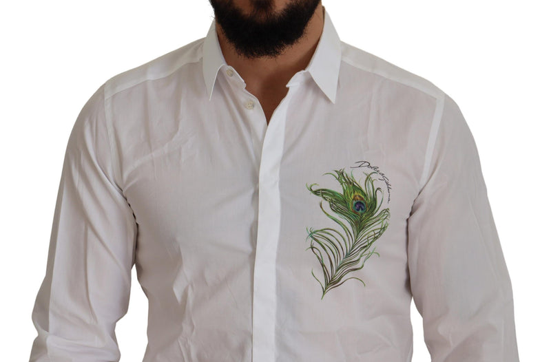 Elegante camisa de vestir de plumas de pavo real blanco