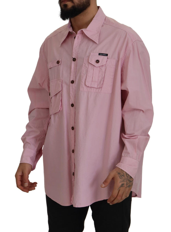 Elegante camicia di cotone casual rosa