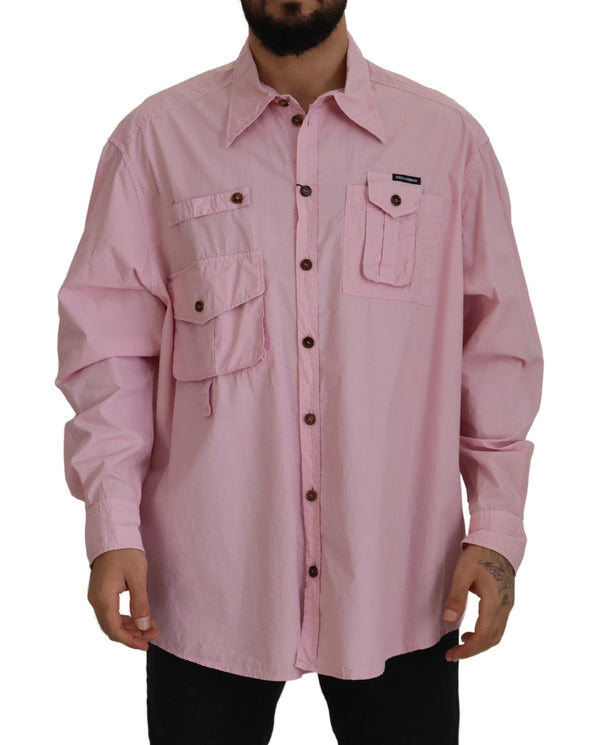 Elegante camicia di cotone casual rosa