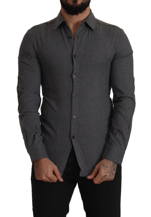 Chemise avant de bouton décontracté en coton gris élégant