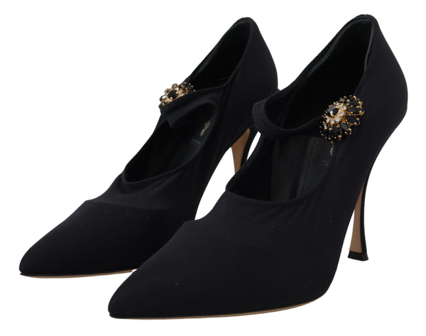 Chic Black Mary Jane Sock Pumps avec des cristaux