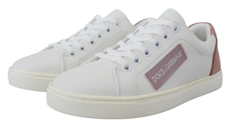 Baskets bas en cuir rose blanc blanc