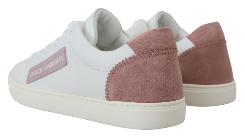 Chic White Pink Leder Low-Top-Turnschuhe