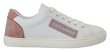 Baskets bas en cuir rose blanc blanc