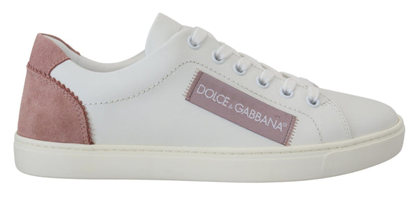 Chic White Pink Leder Low-Top-Turnschuhe