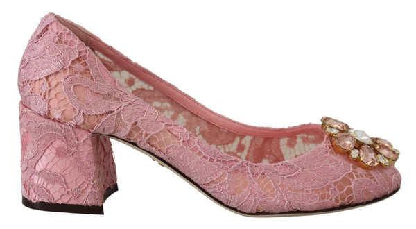 Pastel Pink Lace Crystal διακοσμημένες αντλίες