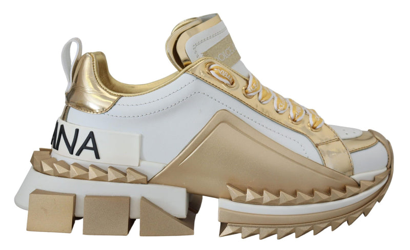 Eleganti sneaker in pelle bianca e dorata