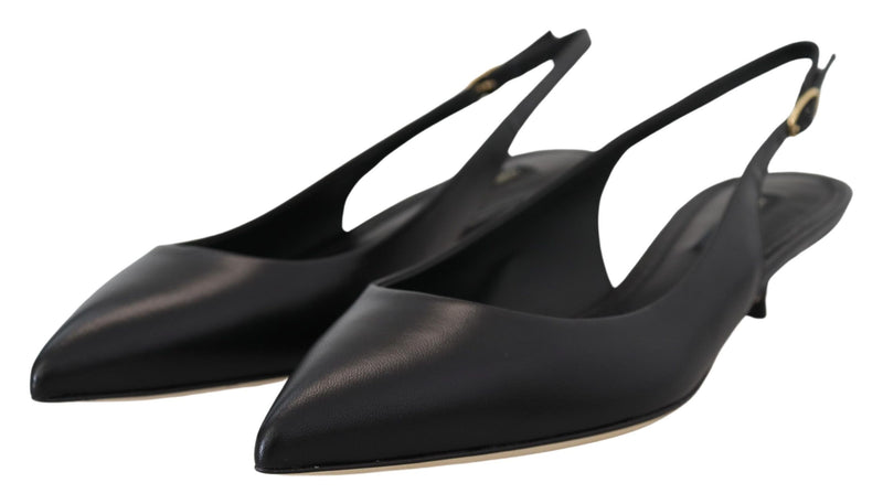 Κομψές μαύρες δερμάτινες αντλίες slingback