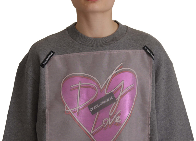 Chic Grey Cotton Heart Tee with Bell Sleeves