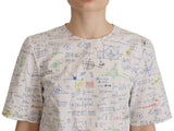 Algebra -Druck runde Nack -Baumwoll -T -Shirt