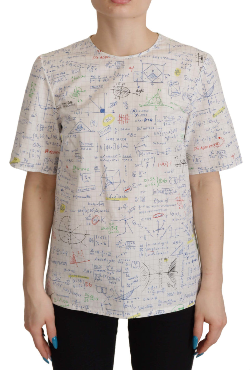 Algebra -Druck runde Nack -Baumwoll -T -Shirt