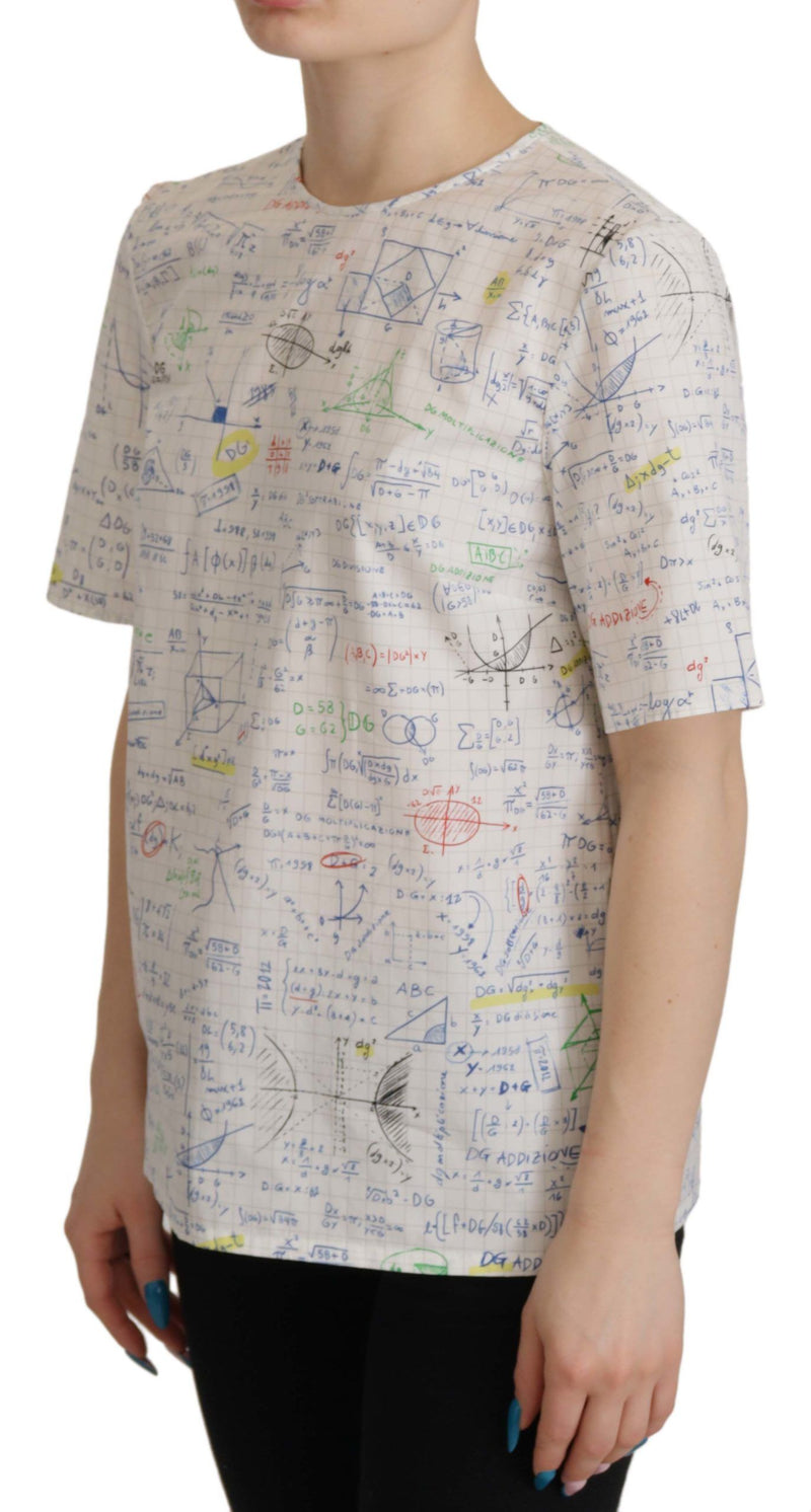 Algebra -Druck runde Nack -Baumwoll -T -Shirt