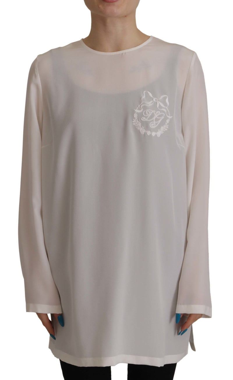 Elegant Silk Top with Logo Embroidery