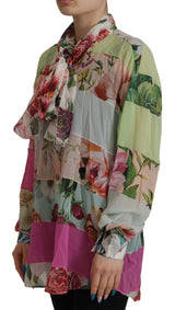 Κομψό Floral Patchwork Silk Blouse