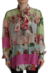 Κομψό Floral Patchwork Silk Blouse