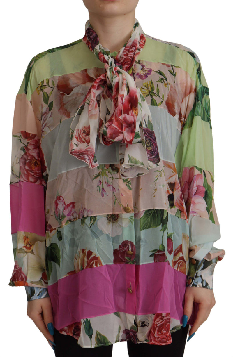 Κομψό Floral Patchwork Silk Blouse