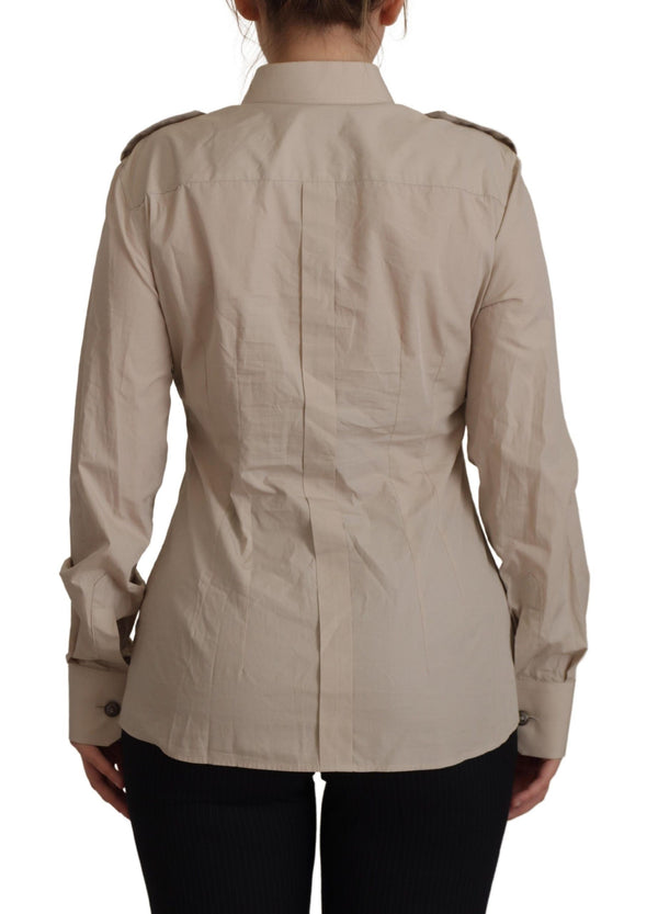 Chemise à manches longues en coton beige élégant