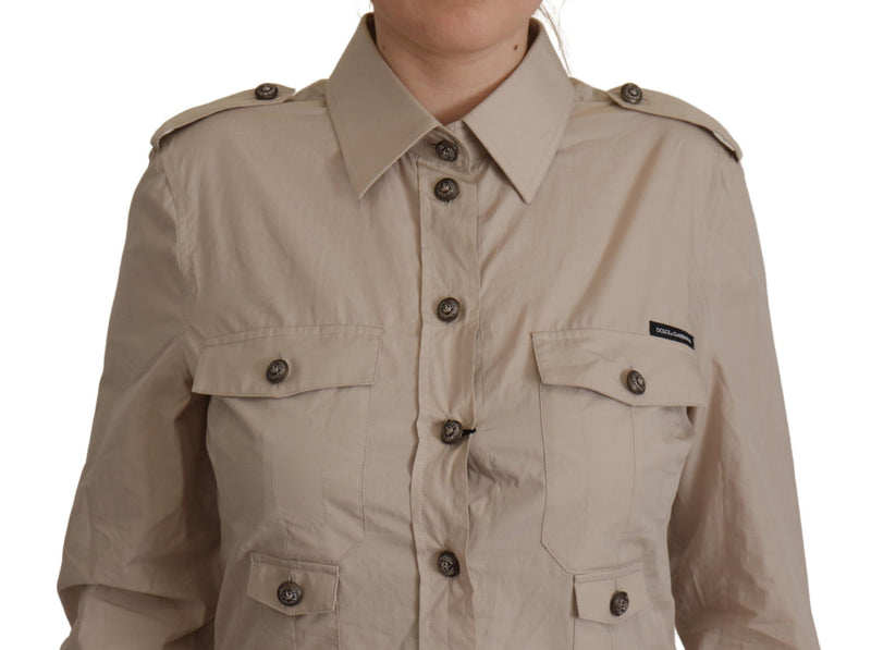 Elegante camisa de manga larga de algodón beige