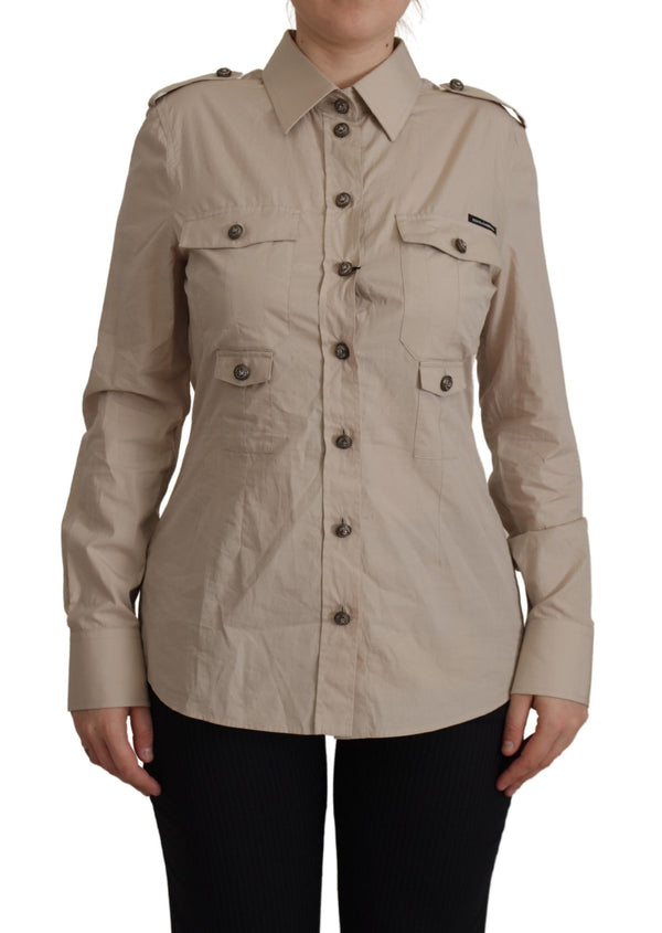 Elegant Beige Cotton Long Sleeve Shirt