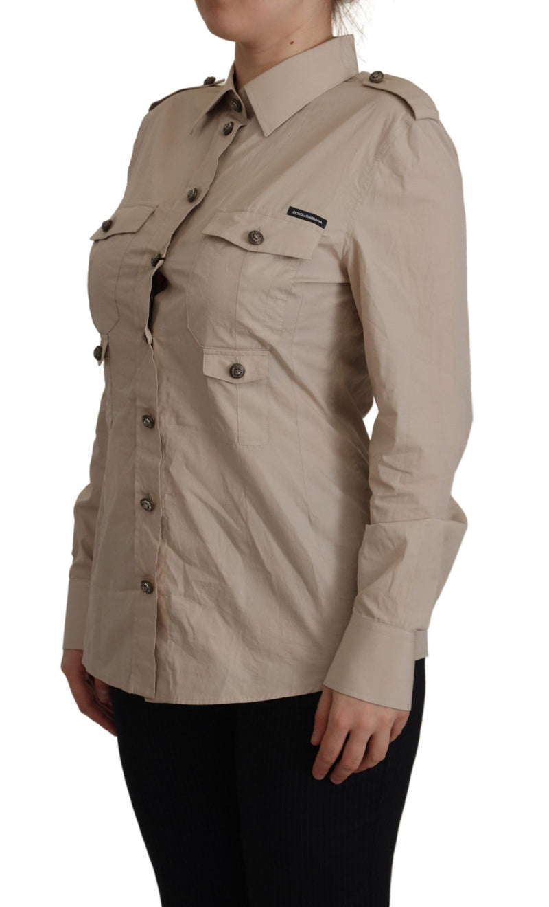 Elegant Beige Cotton Long Sleeve Shirt