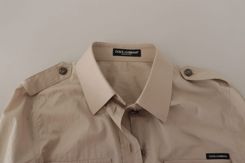 Elegante camisa de manga larga de algodón beige