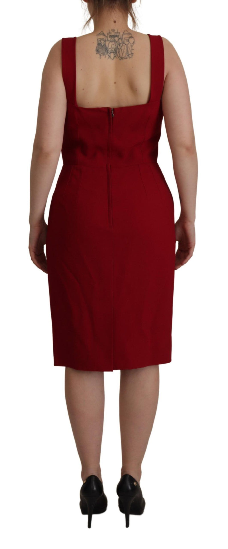 Elegantes rot quadratisches Hals Midi Kleid