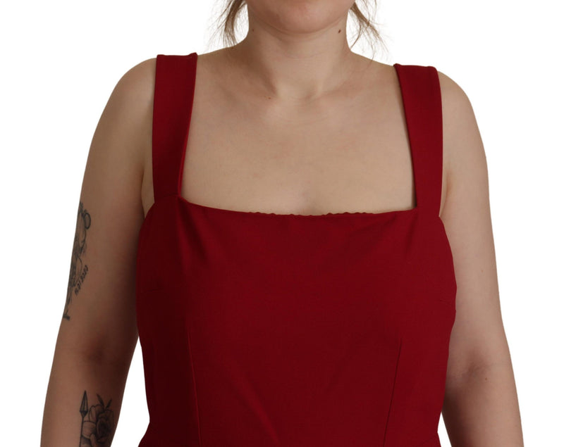 Elegantes rot quadratisches Hals Midi Kleid