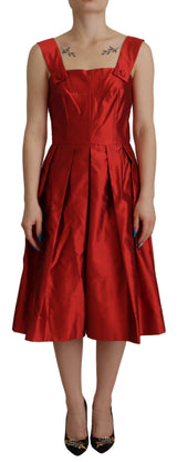 Strahlende rote Seide A-Line MIDI-Kleid