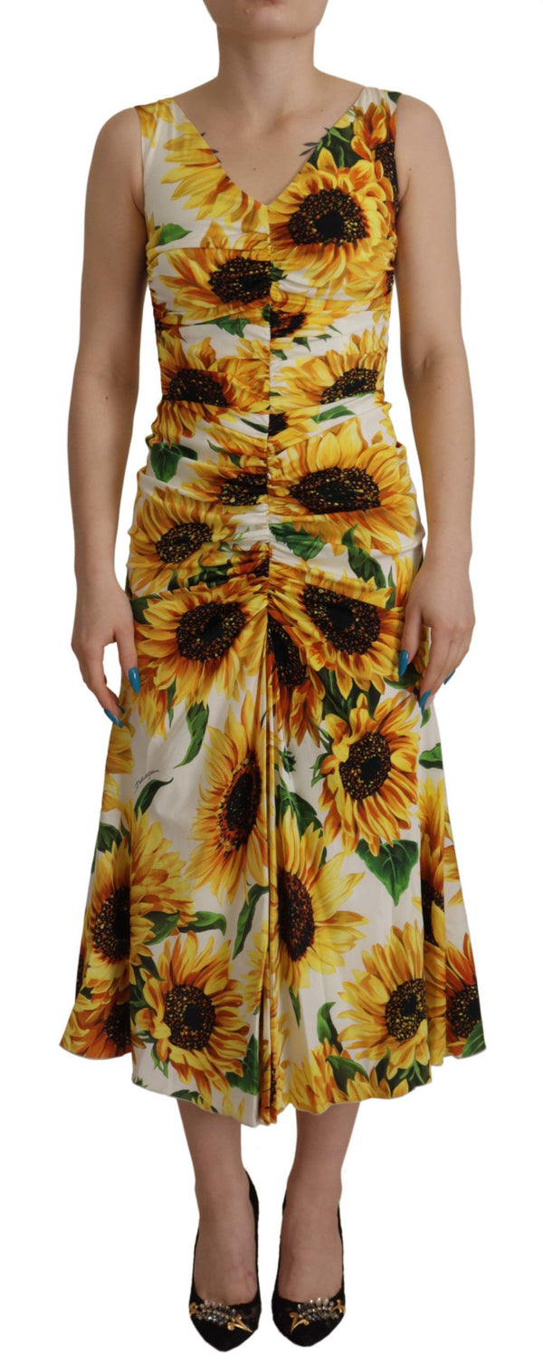 Elegante abito midi con stampa floreale bianca