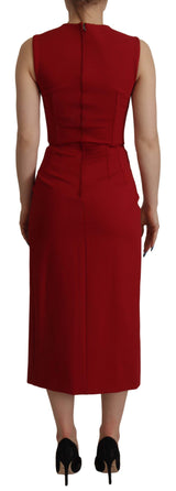 Elegante abito midi rosso bodycon