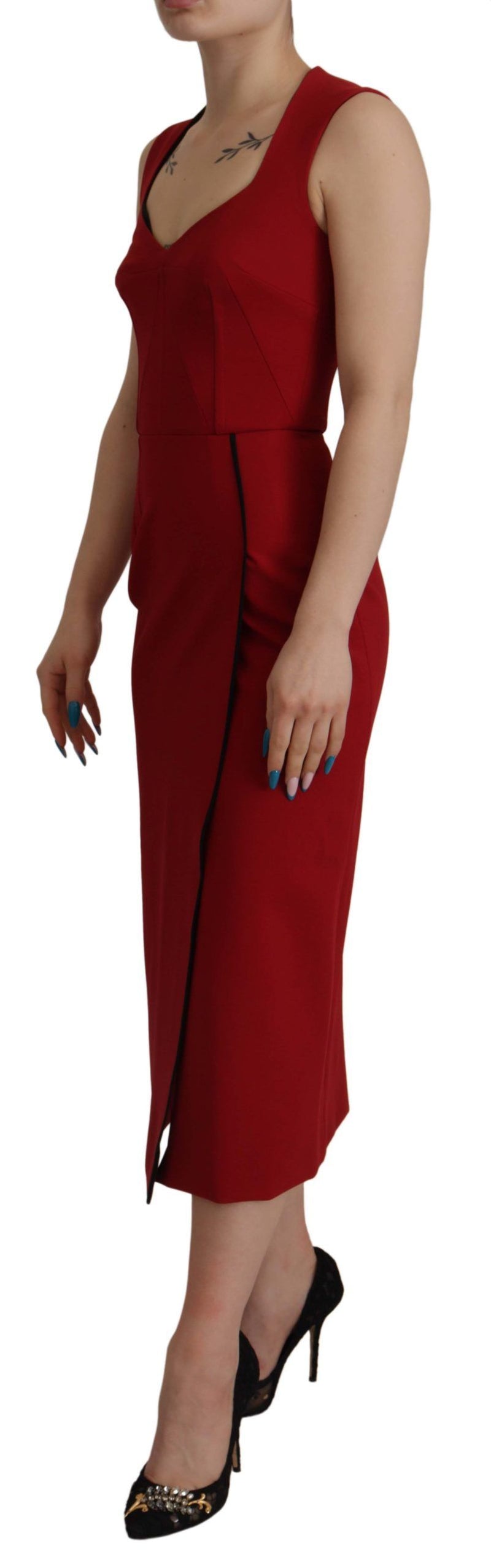 Elegantes rotes Bodycon Midi -Kleid