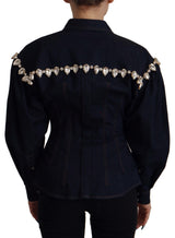 Elegant Crystal-Embellished Denim Jacket