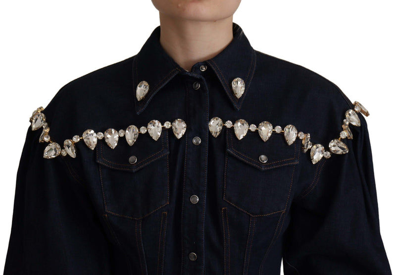 Elegant Crystal Ombellised Denim Veste