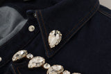 Elegant Crystal Ombellised Denim Veste