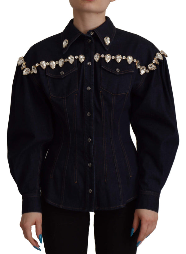 Elegant Crystal Ombellised Denim Veste