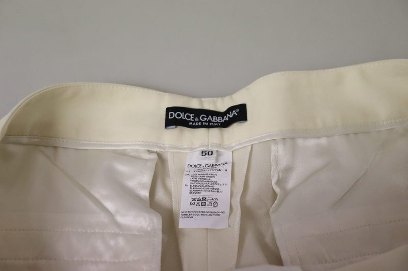 Pantalon en laine à taille haute ivoire élégant