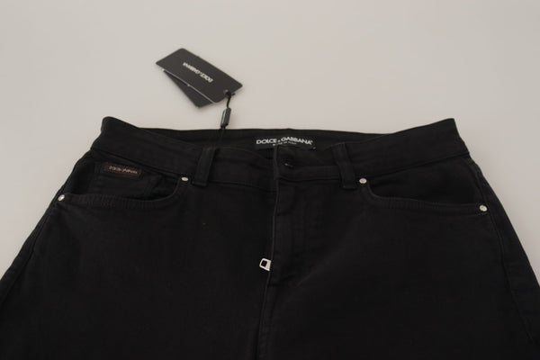 Eleganti jeans attillati di cotone nero elastico