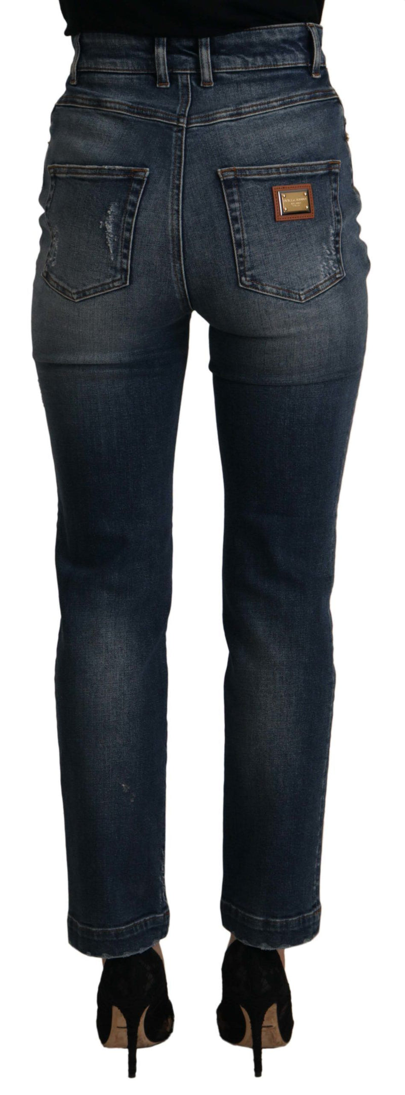 Jeans designer magro ad alta vita in blu