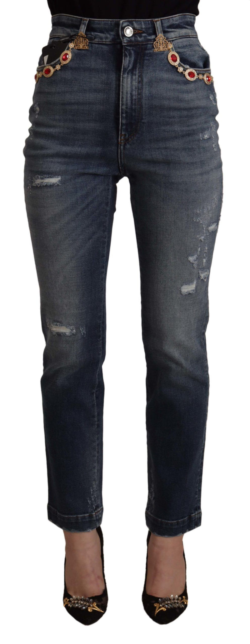 Jeans designer magro ad alta vita in blu