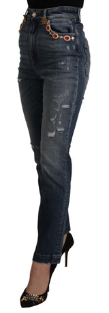 Jeans designer magro ad alta vita in blu