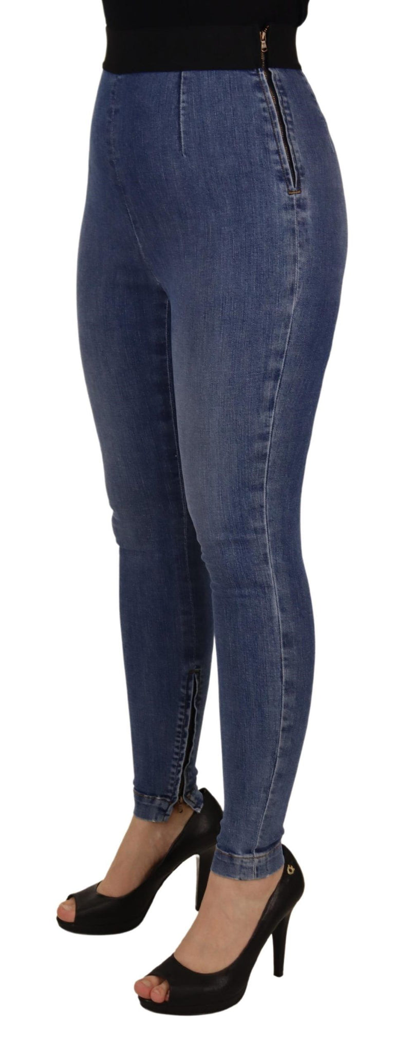 Jean pantalon skinny extensible à taille haute bleue