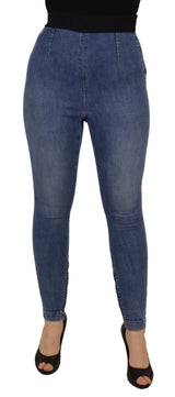 Jean pantalon skinny extensible à taille haute bleue