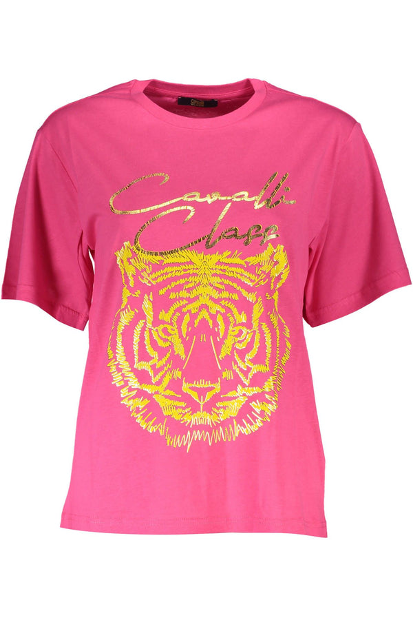 Elegante camiseta de algodón rosa con estampado exclusivo